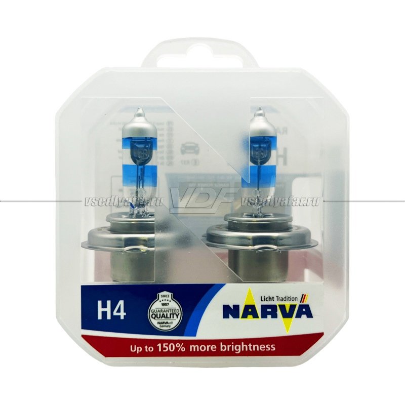 Лампа галогенная NARVA H4 12V-60/55W Range Power +150%, 2шт.