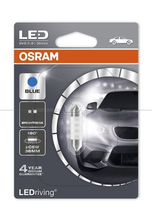 Светодиодная лампа OSRAM Standart Blue C5W, 36 мм, 6700K 12V, 1 шт. 
