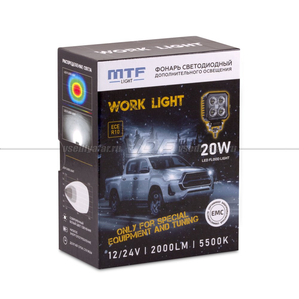 Фонарь светодиодный MTF LIGHT 12/24В, 20Вт, 2000лм, 6000К, квадратный, 1 шт., CL32K6S
