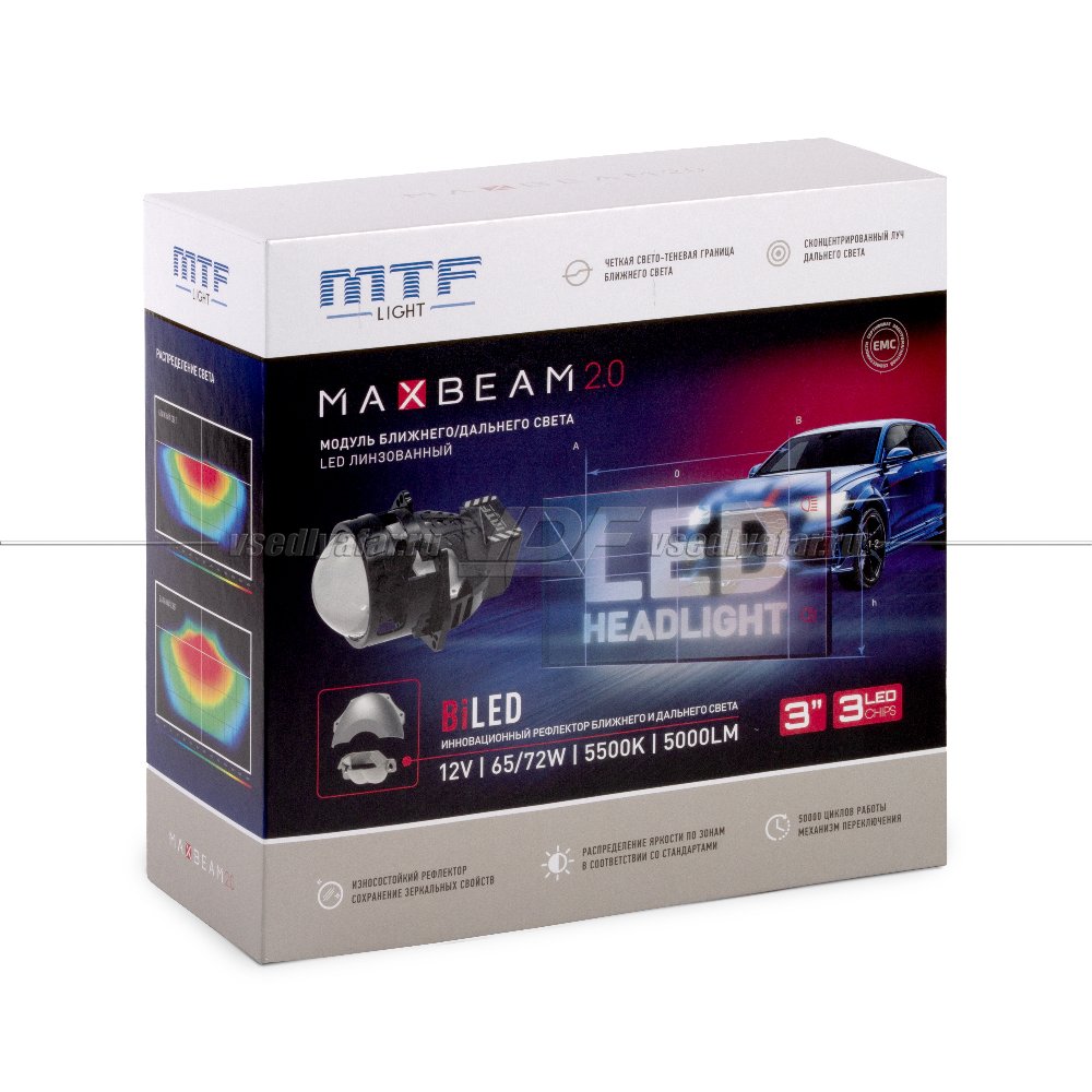 Светодиодные линзы MTF Light MaxBeam 2.0 5500K Bi-Led (комплект 2 шт) PH72K5