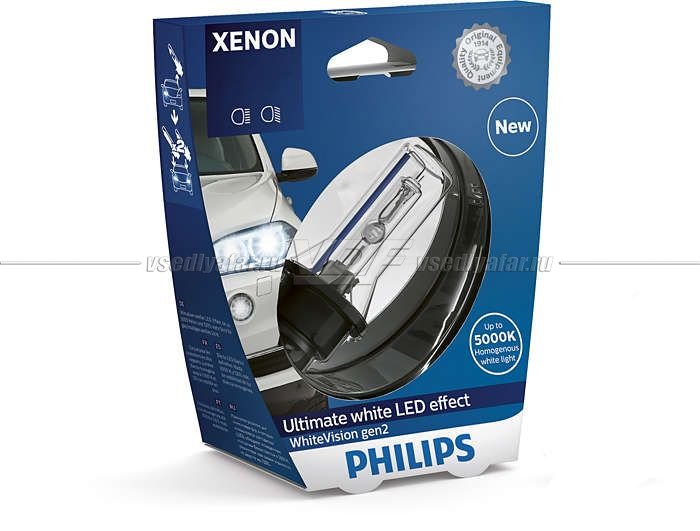 Ксеноновая лампа PHILIPS D2R Xenon WhiteVision gen2 5000K 85V 35W, 1 шт., 85126WHV2S1