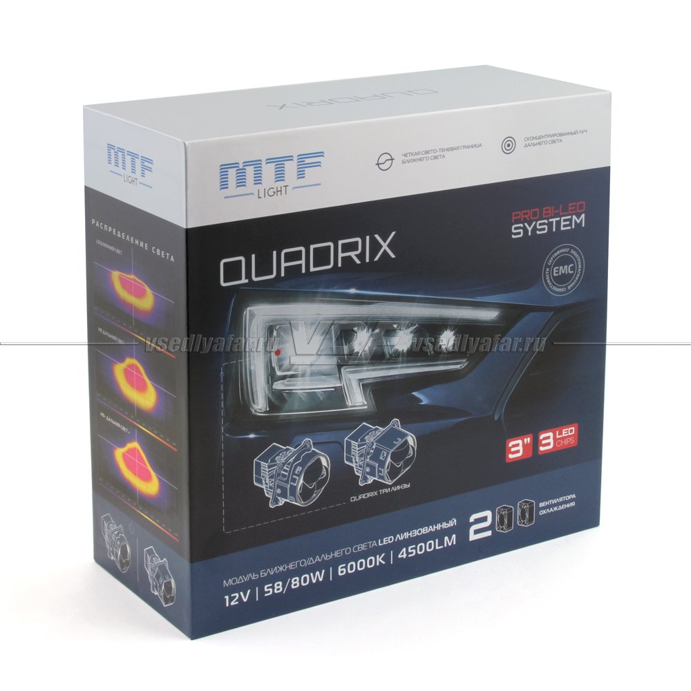 Светодиодные линзы MTF Light QUADRIX 3" 6000K Bi-Led скос 3 линзы (комплект 2 шт) HDS3L