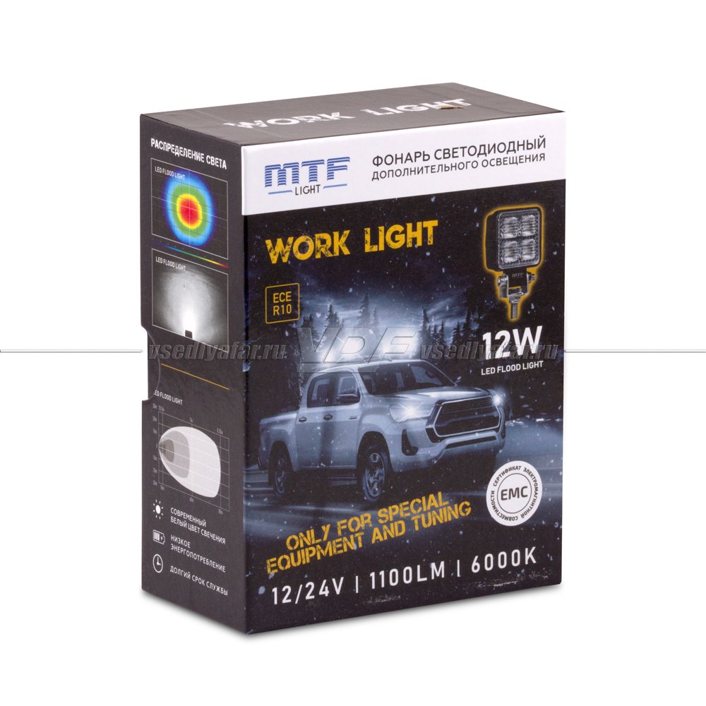 Фонарь светодиодный MTF LIGHT 12/24В, 12Вт, 1100лм, 6000К, квадратный, 1 шт., CL12K6S