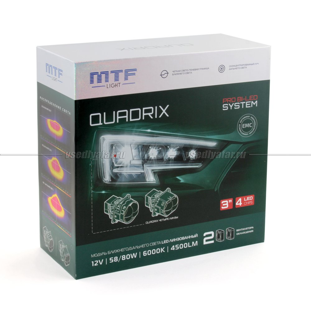 Светодиодные линзы MTF Light QUADRIX 3" 6000K Bi-Led скос 4 линзы (комплект 2 шт) HDS4L