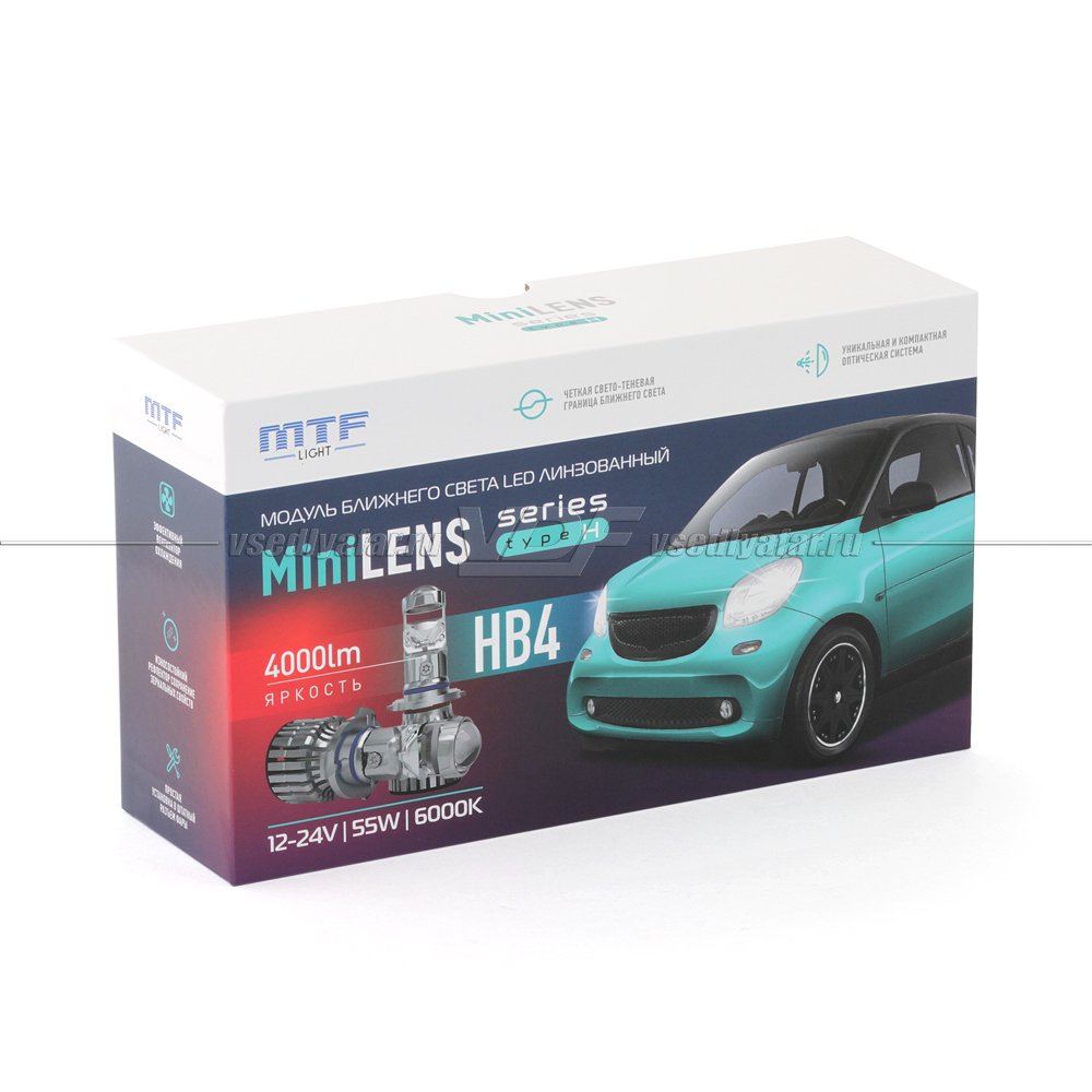 Светодиодные линзы MTF LIGHT MINILENS HB4(9006), 12/24V, 55W, 6000K (комплект 2 шт) MLB4K6