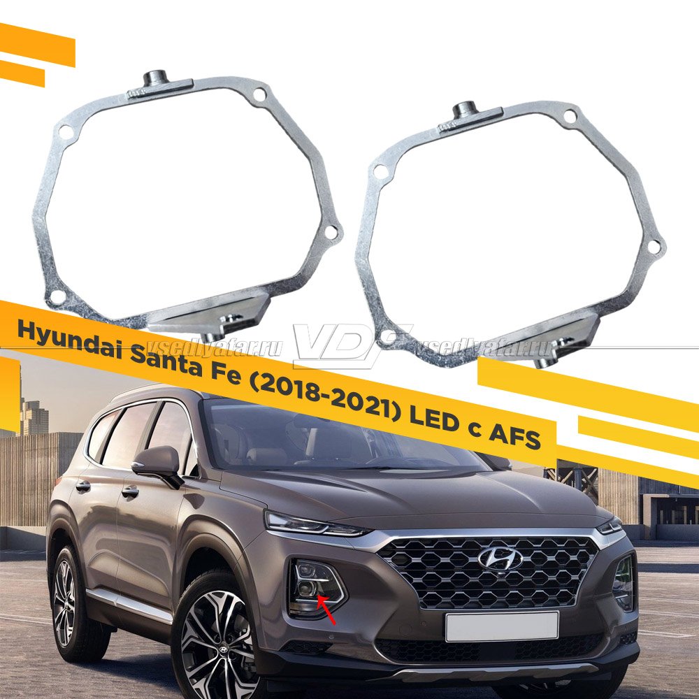 Рамки для замены линз в фарах Hyundai Santa Fe 2018-2021 LED с AFS