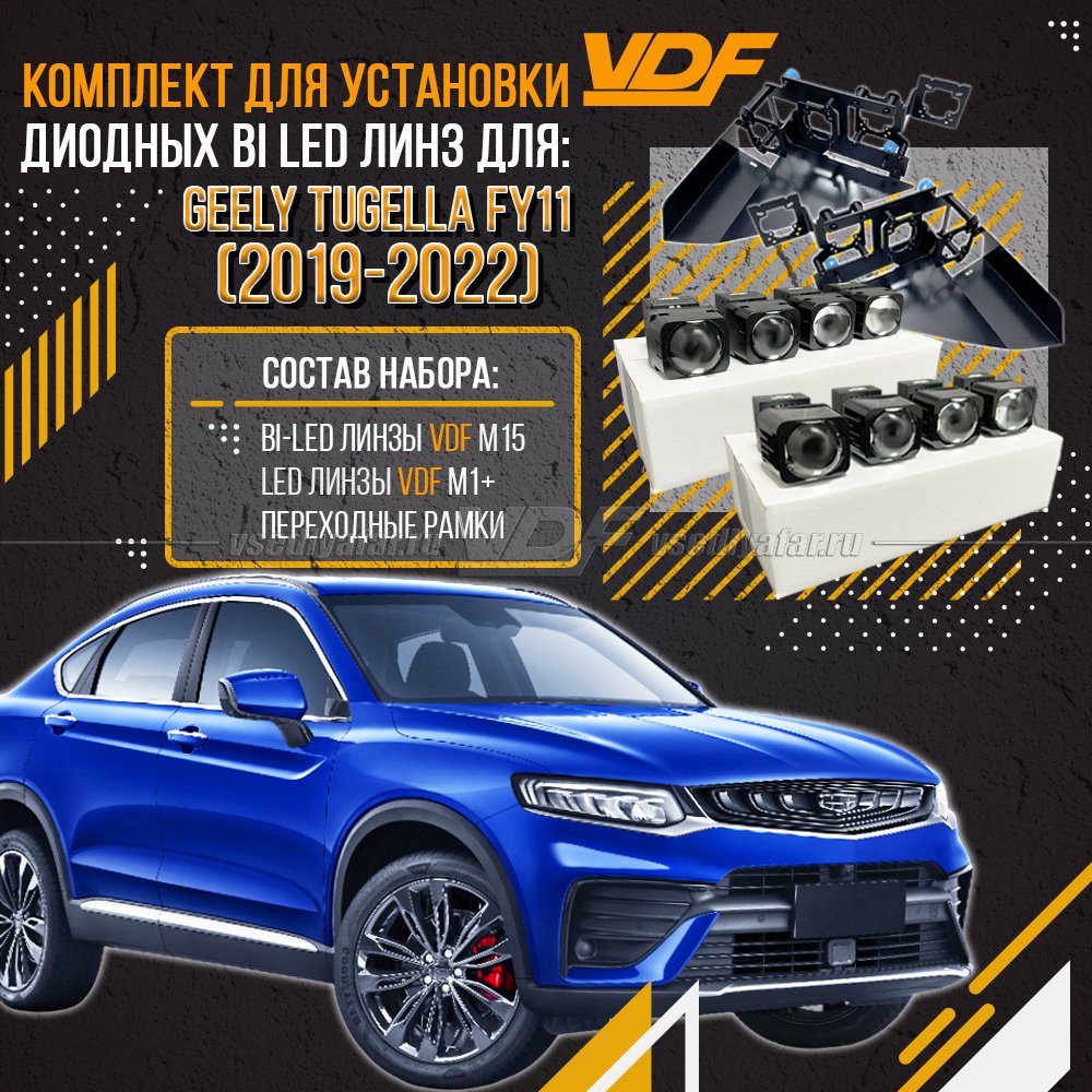 Комплект LED линз для установки в фары Geely Tugella FY11 2019-2022